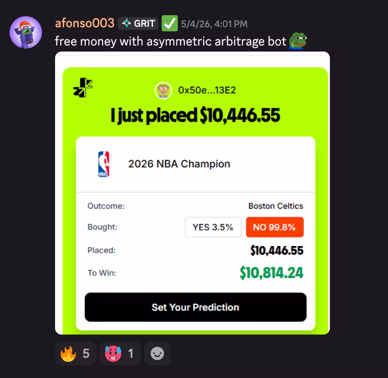 afonso003 — $10,446 placed via the Asymmetric arbitrage bot