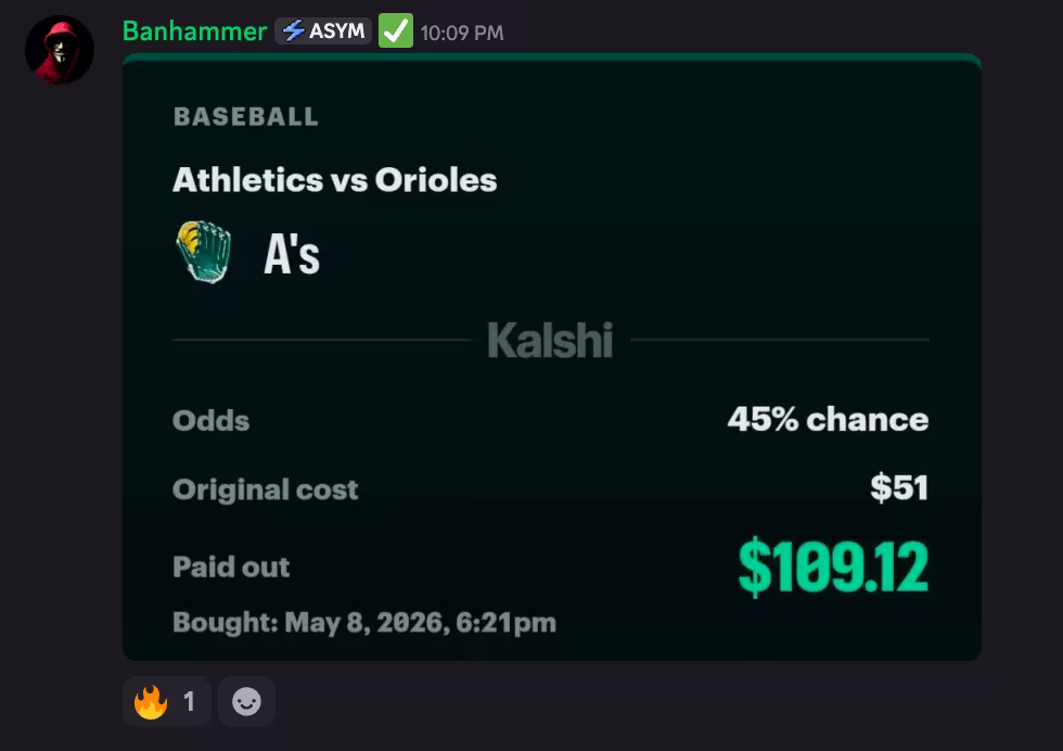 Banhammer — Athletics vs Orioles, +$58 net